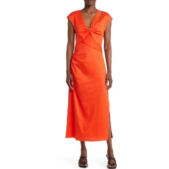 FRAME Twisted front range red linen sleeveless dress size L - Picture 2 of 6